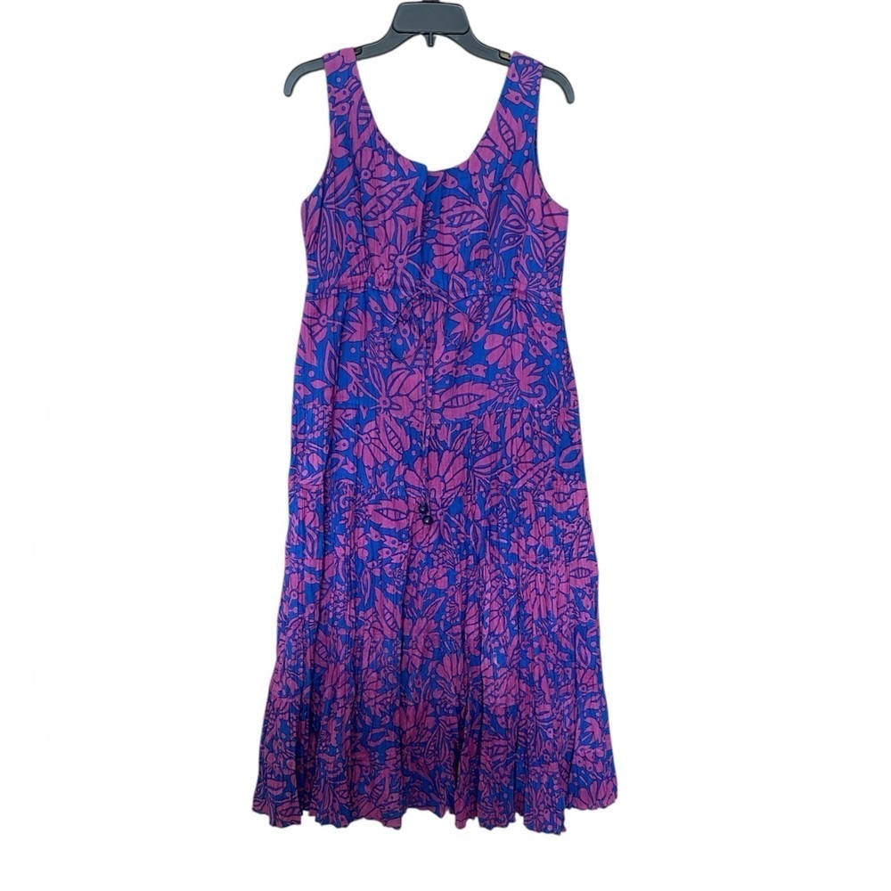 Soft Surroundings Pink Blue Sleeveless Scoop Neck Floral Midi Dress Size Medium